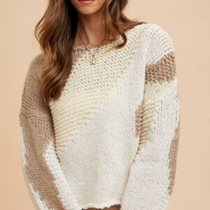 White and Beige Knitted Seater